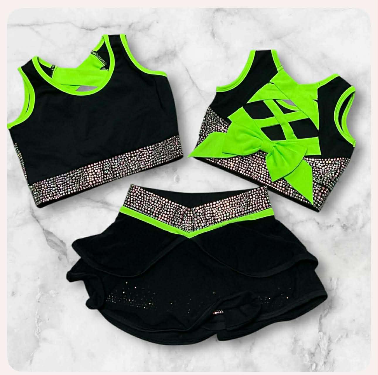 Neon Green and Black Bling Bow Back Set