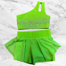 Neon Green Cheer Crop Top and Skirt Set