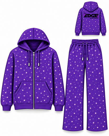 The Edge Allover Rhinestone Purple Sweat Set PreOrder