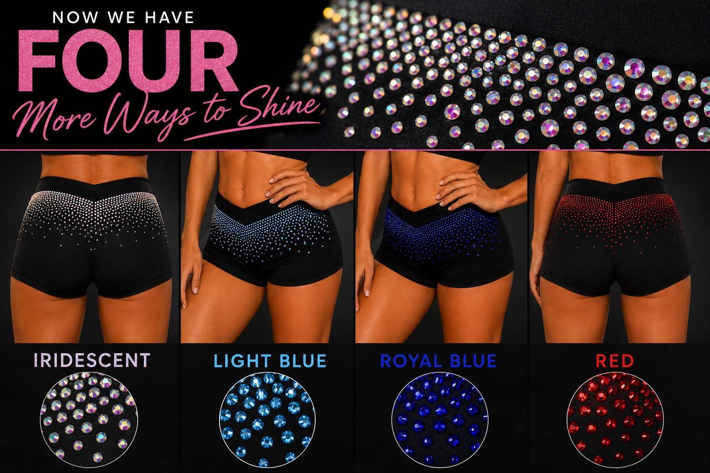 Crystal Cascade Shorts- Now in 4 Color Rhinestone Options