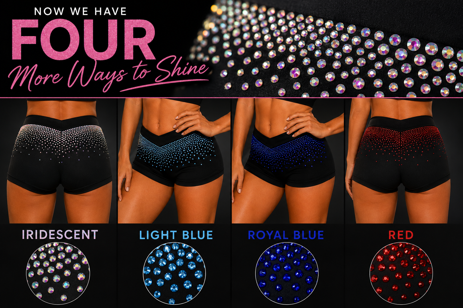 Crystal Cascade Shorts- Now in 4 Color Rhinestone Options