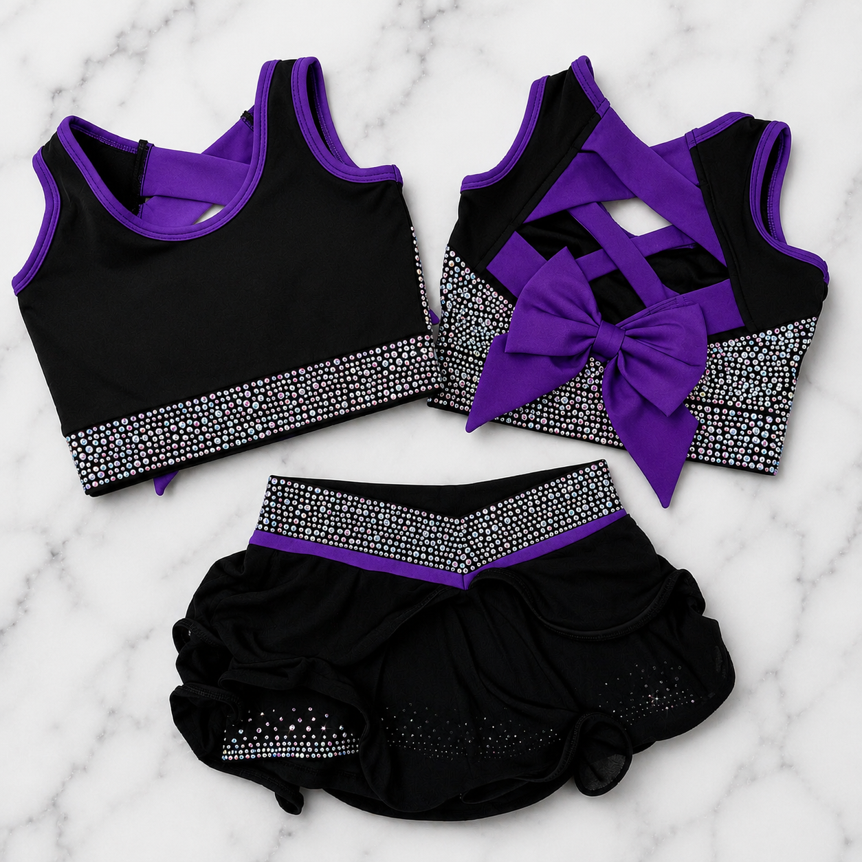 Purple and Black Bling Bow Back Set