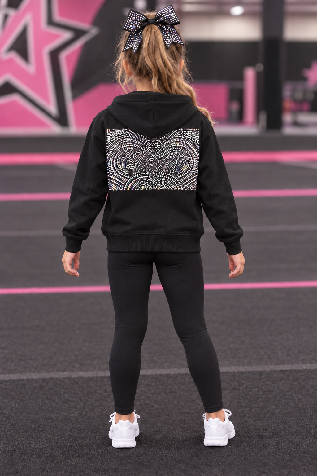 Pearls & sparkles black zip up hoodie