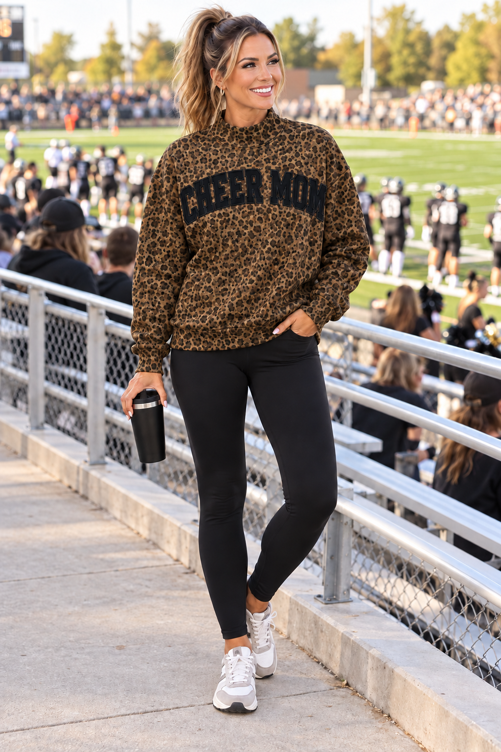 Cheer Mom Leopard Mock Neck