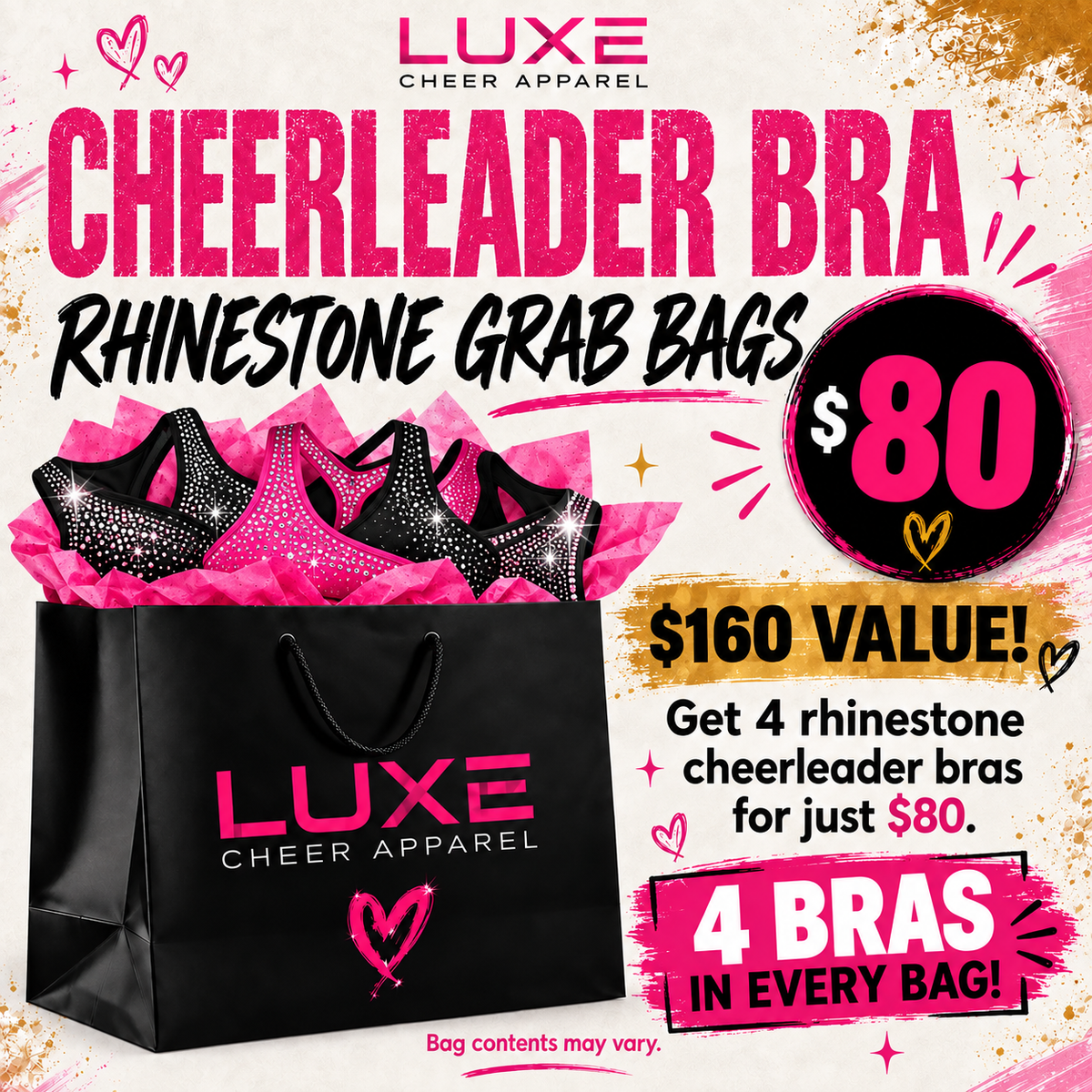 Cheerleader rhinestone bra grab bags