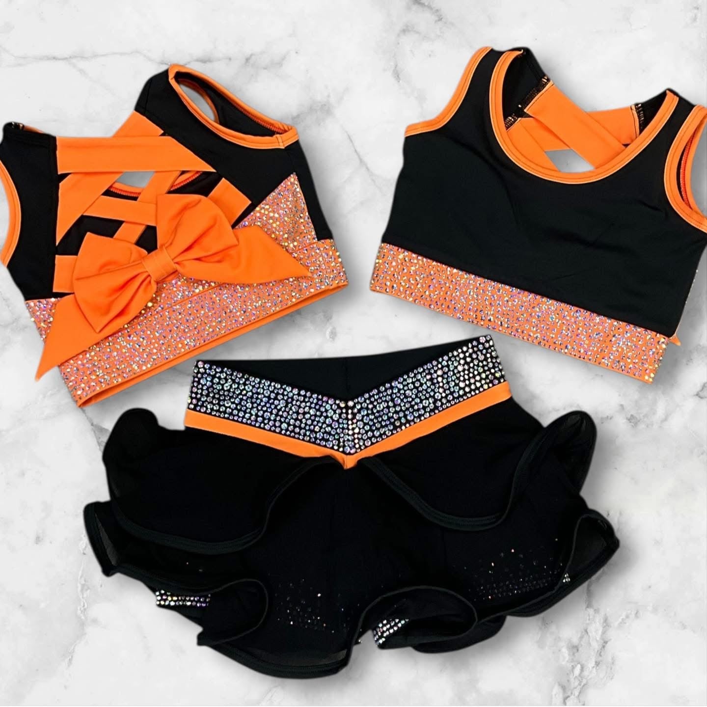 Orange and Black Bling Bow Back Set