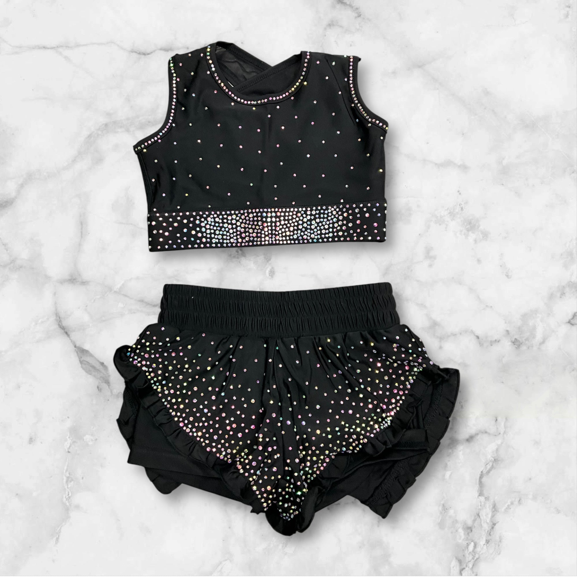 Onyx Ruffle Sparkle Shorts Set
