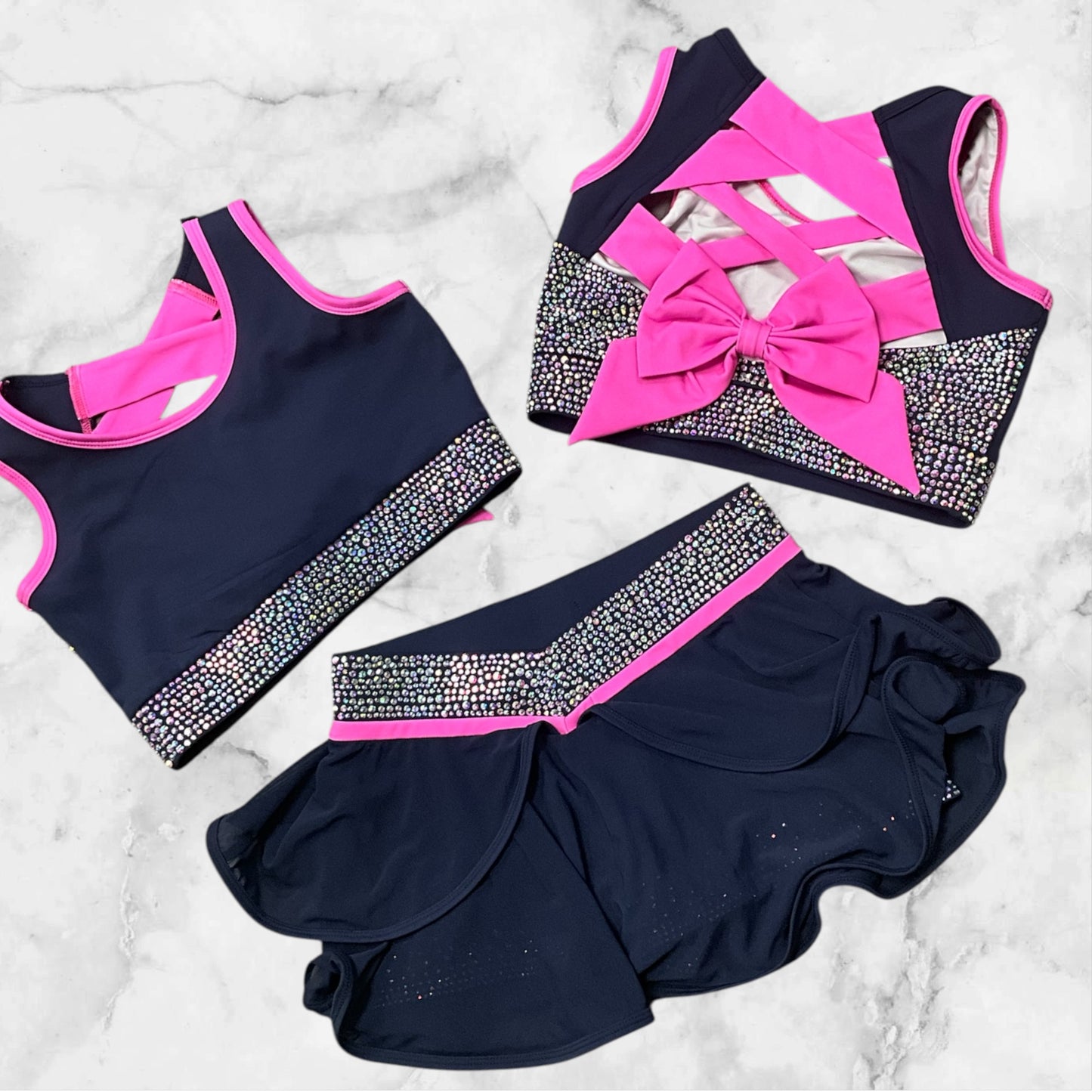 Navy and Pink Bling Bow Back Set